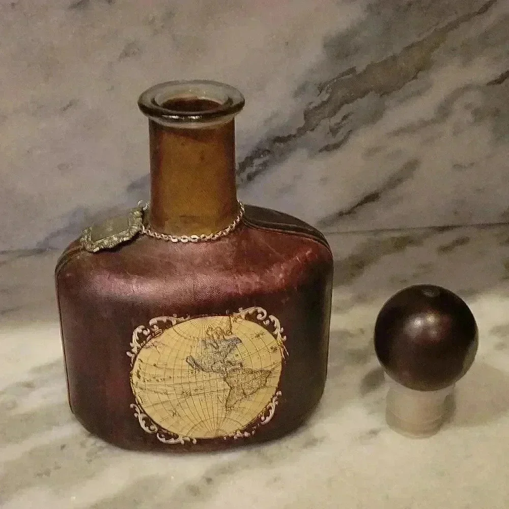 Decanter decorative empty Leather Map Decor Bourbon bottle